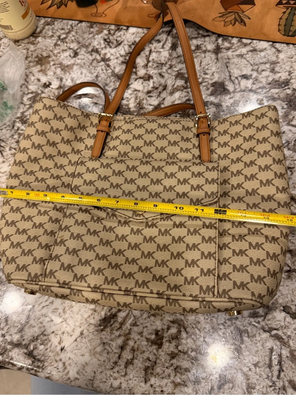 Michael Kors Tan/Beige MK Signature Tote with Front Pocket